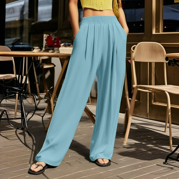 WILLBEST Pantalones Casuales de Mujer con Cintura Alta y Pierna Ancha para Uso Diario, Actividades al Aire Libre y Comodidad En el Hogar con Un Diseño Arrugado Único. Chica