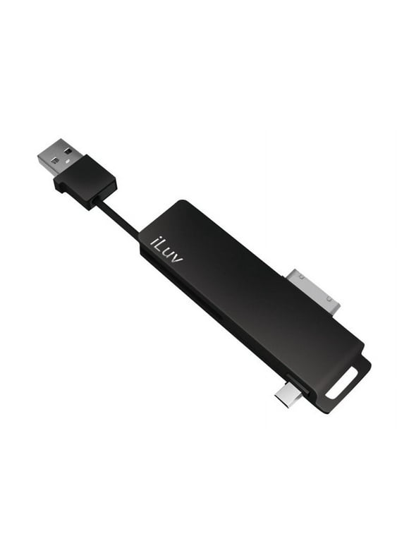 iLuv iCB12 - Charging / data cable - USB male to cellular phone connector, Apple Dock male - black - retractable - for Apple iPad/iPhone/iPod (Apple Dock)