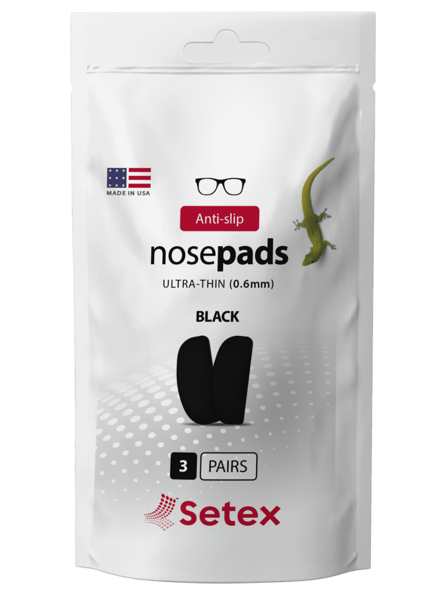 (2 pack) Setex Gecko Grip Ultra-Thin 0.6mm Anti Slip Eyeglass Nose Pads, (3 Black Pair), 2500 Innovative Microstructured Fibers per Nose Pad, 0.6mm x 7mm x 16mm