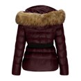 thumbnail image 6 of Sexlip Women's Shiny Puffer Coat with Detachable Faux Fur Collar Hooded Winter Casual Fashion Down Jacket Red L, 6 of 8