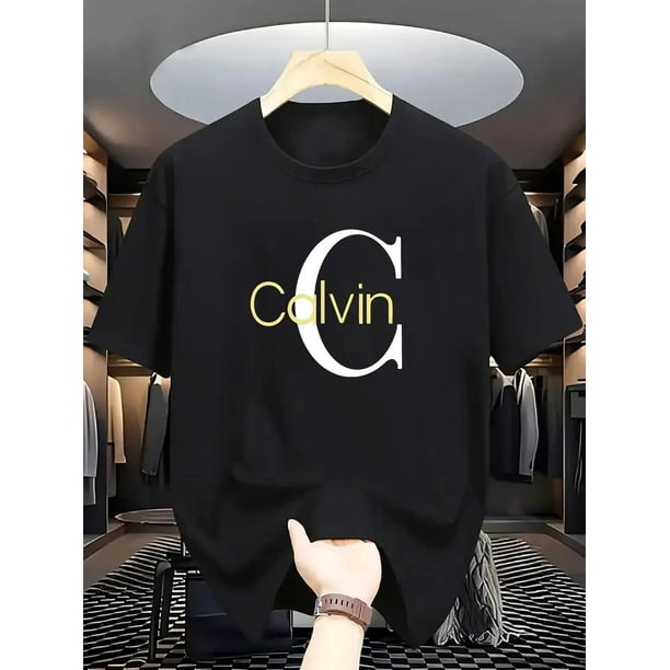 Calvin printed T-shirt round neck short sleeved shirt, casual all season knitted fabric, slightly elastic, breathable and suitable for adult multifunctional design Streetwear Man