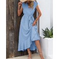 thumbnail image 2 of Vestido BTFBM escote en V con lunares suizos, estilo boho, volante y largo, azul, talla M, 2 of 6