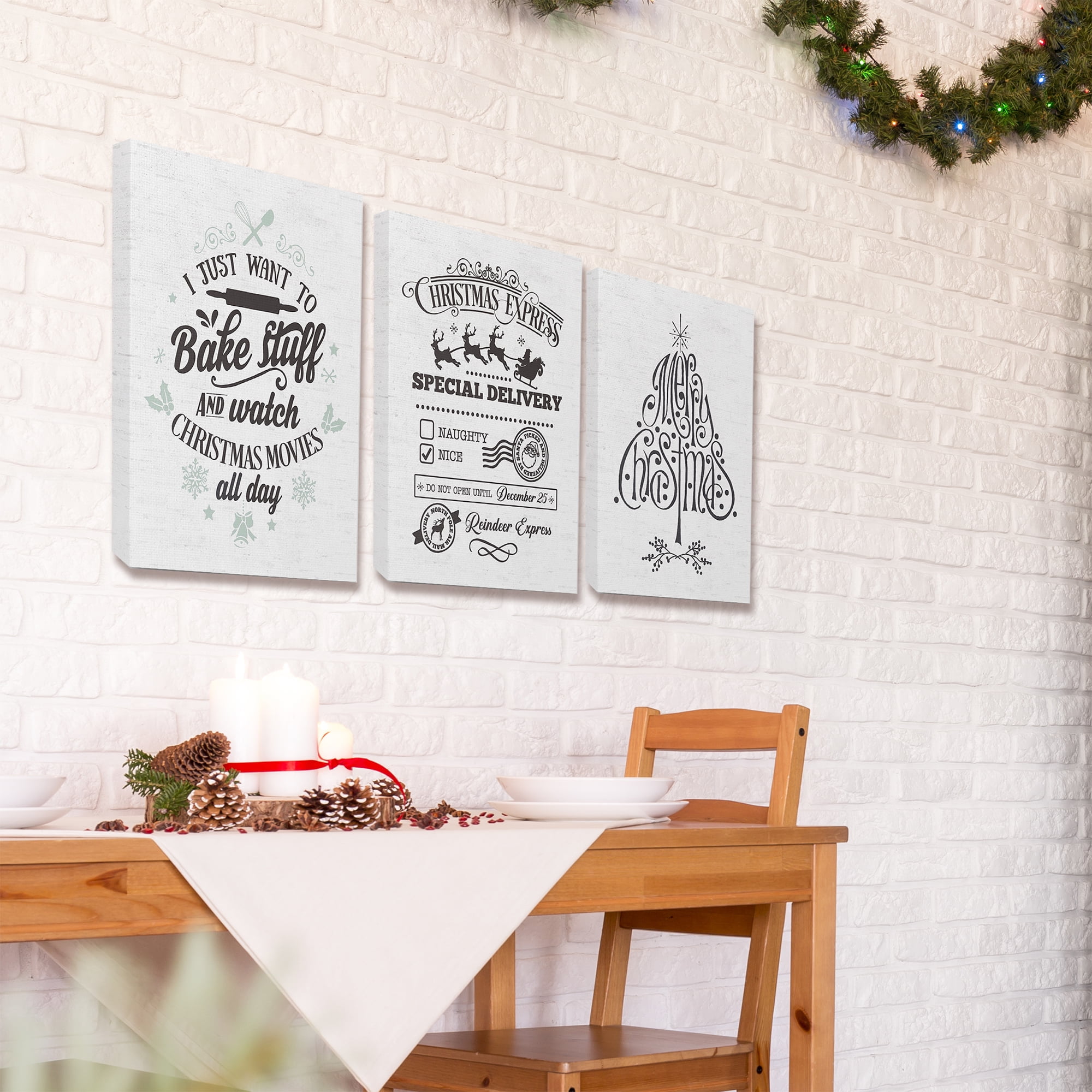 The Stupell Home Decor Collection Holiday Merry Christmas Black and White Typography Tree Stretched Canvas Wall Art, 16 x 1.5 x 20