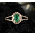 thumbnail image 5 of Split Shank Antique Double Halo 2.25 Carat Green Emerald 8x6mm Oval Shape Moissanite Diamond Engagement Ring in 10k Yellow Gold, 5 of 5