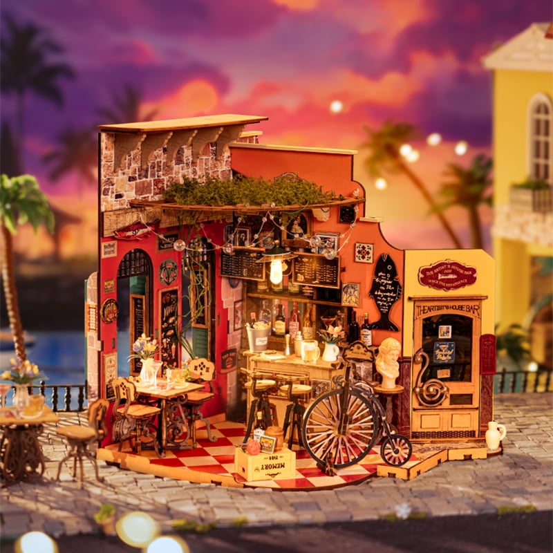 Rolife Miniature House DIY Craft Kit, Wooden Puzzle Assembly Set for Adults & Kids Gifts, Cheers Bar & Dining