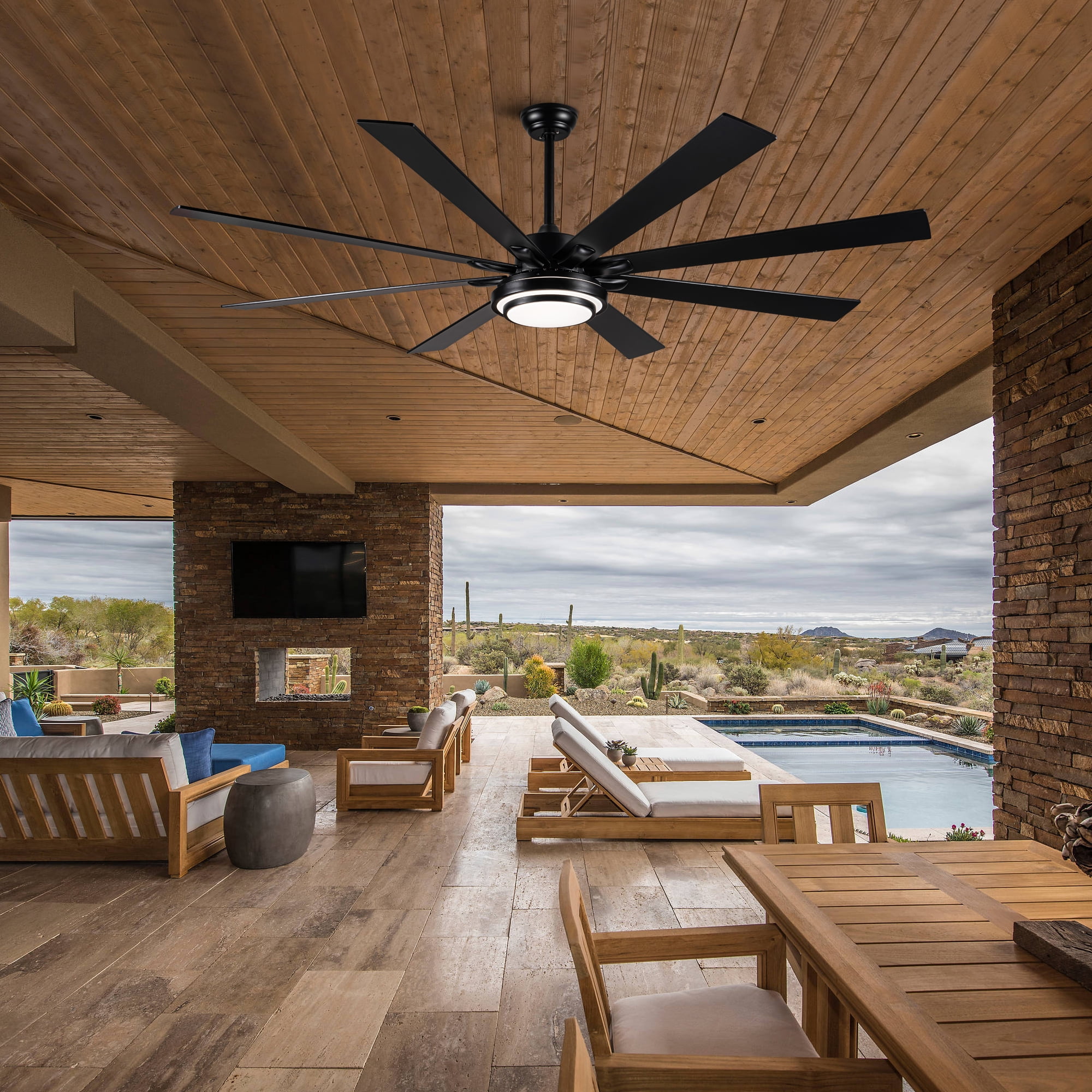 Wellspeed 72 in. Large Ceiling Fan with 8 Blades and Remote, Modern Contemporary Indoor, Black