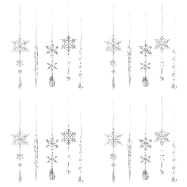 4uds. 10 Uds. Colgante de hielo de copo de nieve, cristal acrílico, suministros de fiesta transparentes