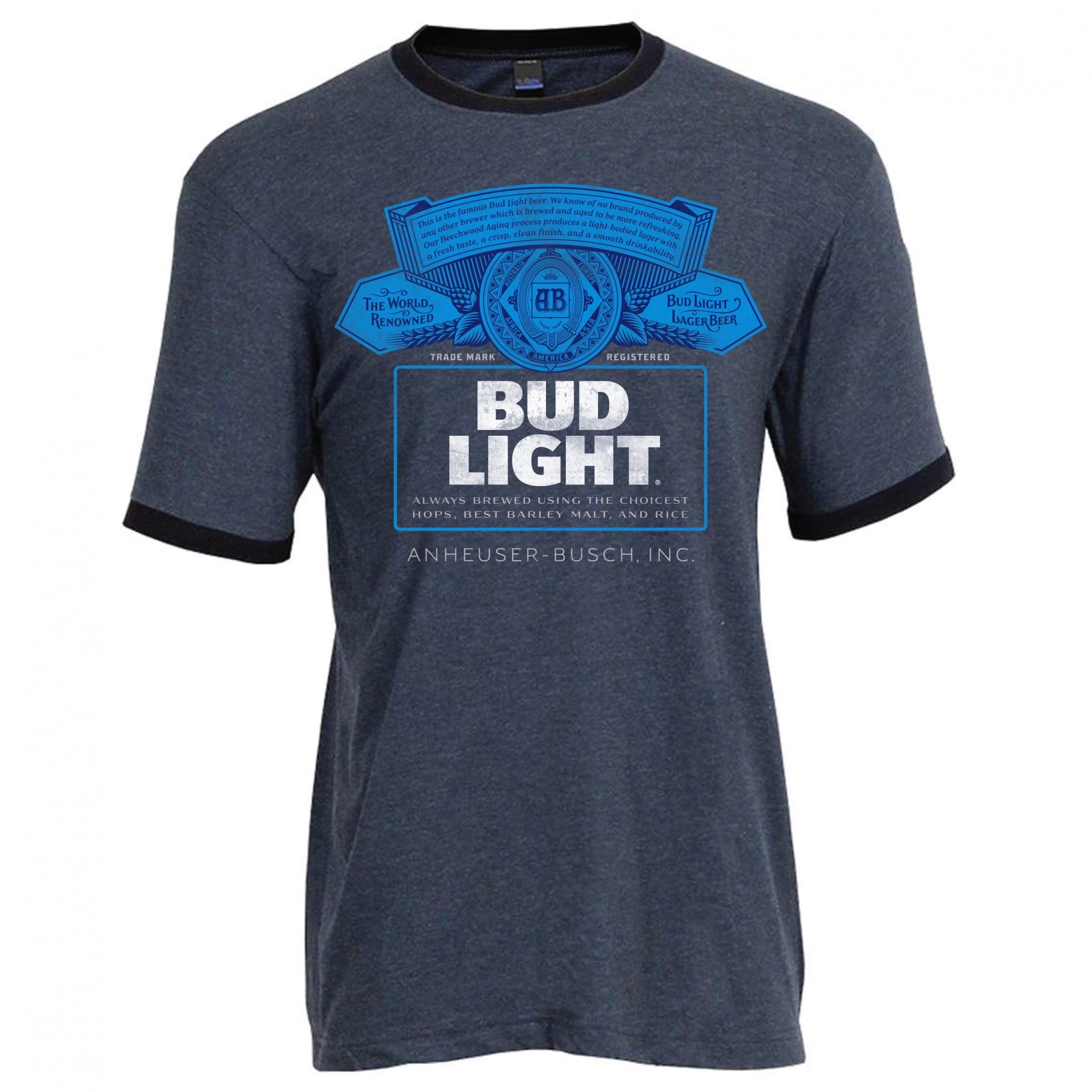 Bud Light Men's Charcoal Blue Ringer T 