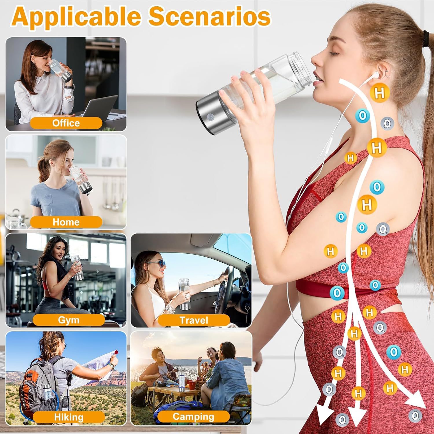Hydrogen Water Bottle, Hydrogen Water Bottle Generator USB Rechargeable, Hydrogen Water Ionizer Machine Health Cup for Home Travel