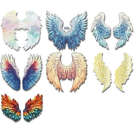 7Pcs Assorted Angel Wings Reflective Vinyl Car Decal Stickers Colorful Wings Outdoors Sticker Waterproof Car Window Silhouette Decals for Bumper Windows Cars Trucks Tool Boxes Laptop White DIY