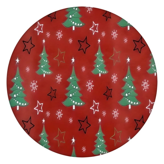 Red Christmas Tree Pattern Round Fitted Tablecloth with Elastic Edge,Dining Table Cover Waterproof,Outdoor Round Tablecloth for Camping,Dining,Indoor and Outdoor