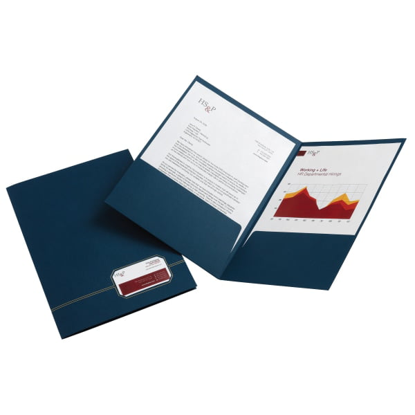 Office Depot® Brand Executive 2Pocket Linen Folder, Dark Blue With Gold Trim, Pack Of 4