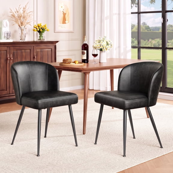 Sailvan Black Dining Chairs Set of 2, Leather Dining Room Chairs, Modern Kitchen Chairs With Cushion Seat, Mid Century Style Living Room Chairs With Adjustable Metal Legs, Easy Assembly