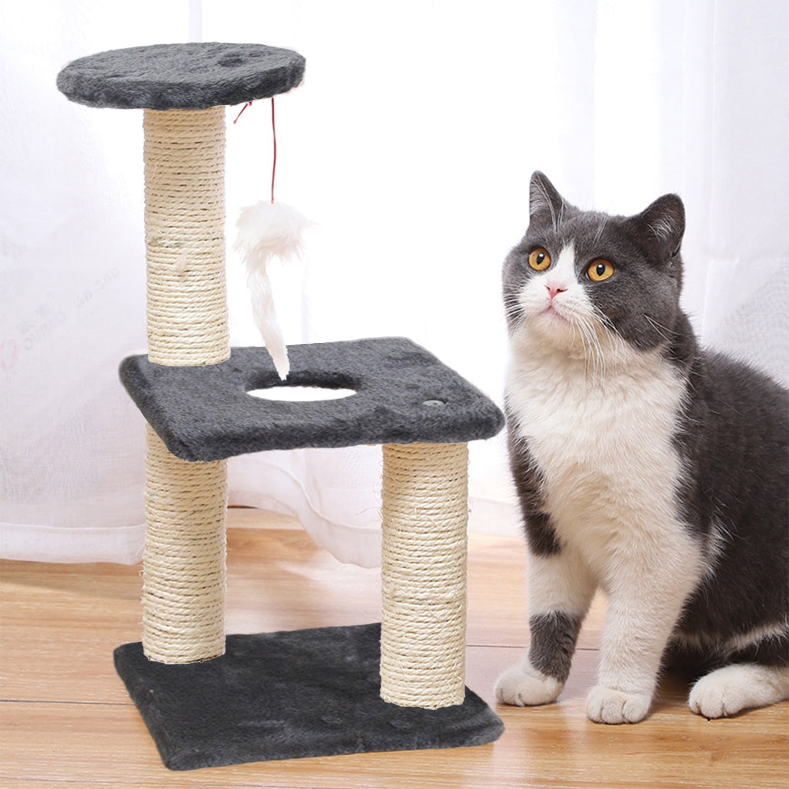 Yhmxh Small Cat Tree Tower With Sisal Scratching Pole, Multifunction Cat Scratching Post for IndoorInteractive Toy with Danging Ball for Indoor Cats, Scratching Post Easy Installation Tower for Cats