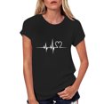thumbnail image 3 of XEGLSBU T Shirts for Women Long Sleeve Cotton Crew Neck Casual Solid Color With Electrocardiogram Print Round Neck Short Sleeve Lover's Clothes Girl Black Size L, 3 of 9