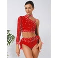 thumbnail image 3 of Sholeno 2 Piece Dance Outfits for Women Rhinestone Crop Top with Feather Briefs Jazz Latin Dancewear Red L, 3 of 6