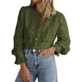 thumbnail image 2 of Pxiakgy Women's Dressy Casual Lace Blouse Long Sleeve Button Up Shirts Tops Spring Fall Fashion Clothes Hollow Out Dressy Eyelet Tops for Women Casual Lace Blouse Long Sleeve Up Shirts Tops Green Xl, 2 of 9