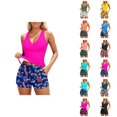 thumbnail image 1 of Tankini Swimsuits for Women 2026 Trendy Modest Deep V Neck Crossover Top with Swim Shorts Two Piece Bathing Suits Woman, 1 of 5