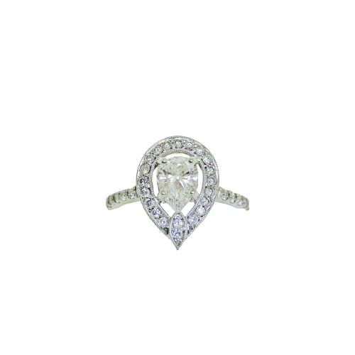 HeartsAndYou 3.2ct Pear Cut Moissanite Vintage Inspired Halo Engagement Ring for Women 18k White Gold over Silver