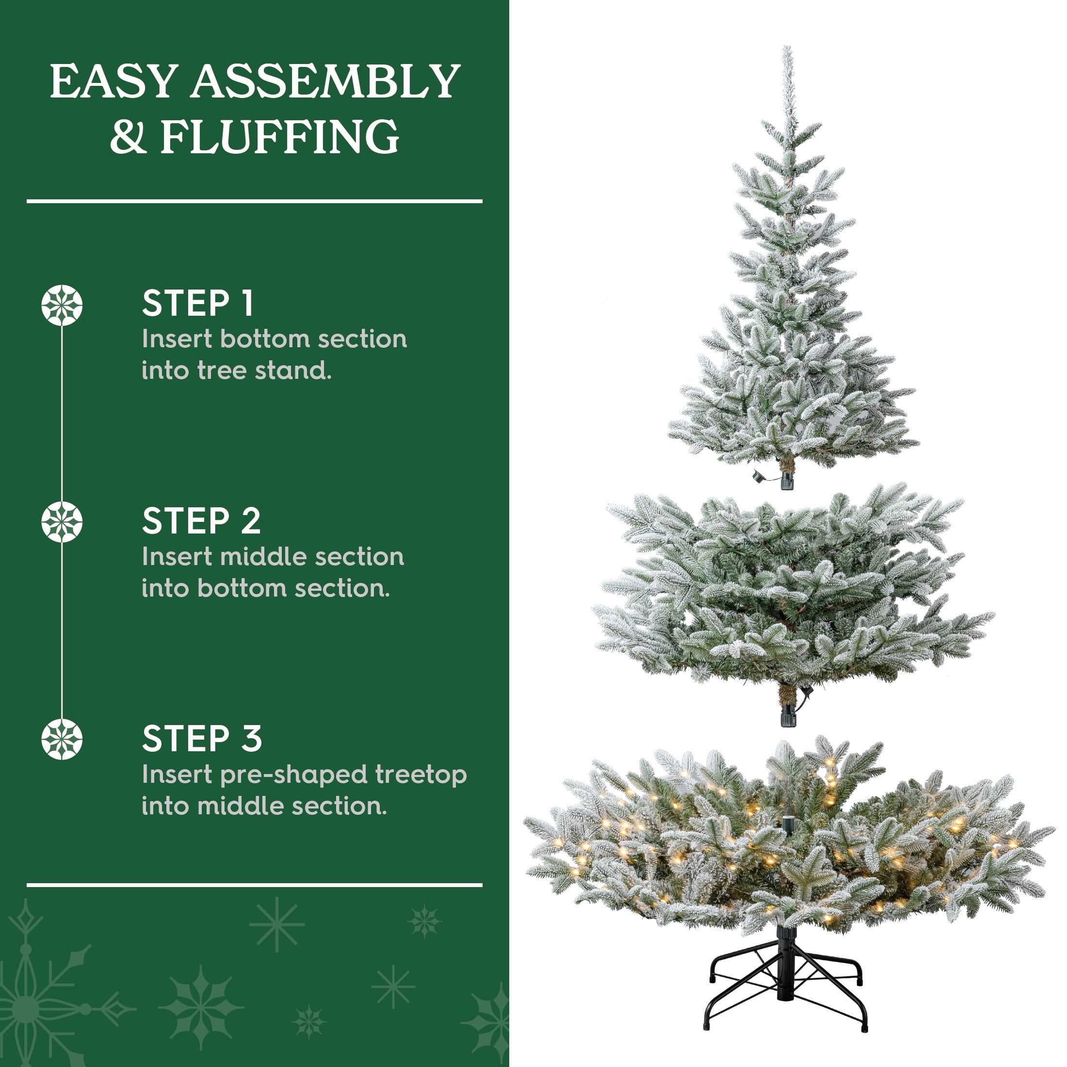 7' Pre-Lit Nobilis Pine Snow-Flocked Green Artificial Christmas Tree with 600 Warm White LED Lights, Quick Set, and Stand, by Holiday Time