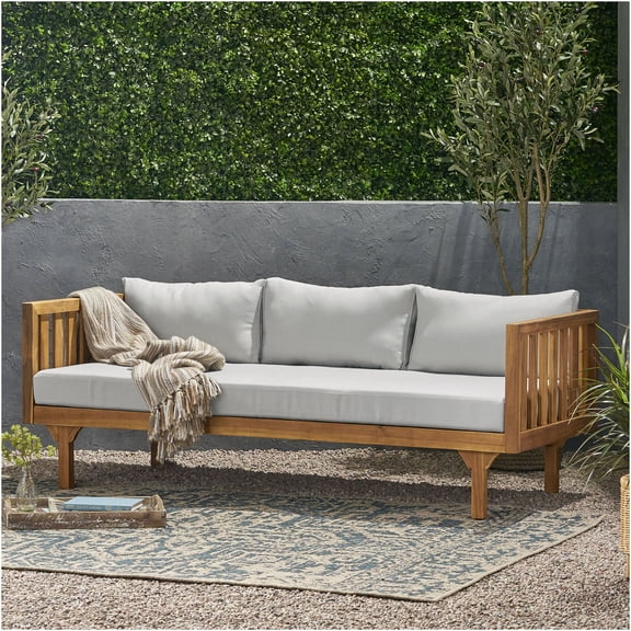 JERFIT Claremont Teak Wood 3-Seater Daybed with Water-Resistant Cushions, Outdoor Patio Bench Sofa for Garden, Porch, Poolside