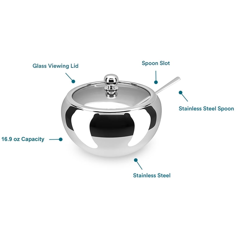 Somnr Large Stainless Steel Sugar Bowl with Glass Lid photo 2