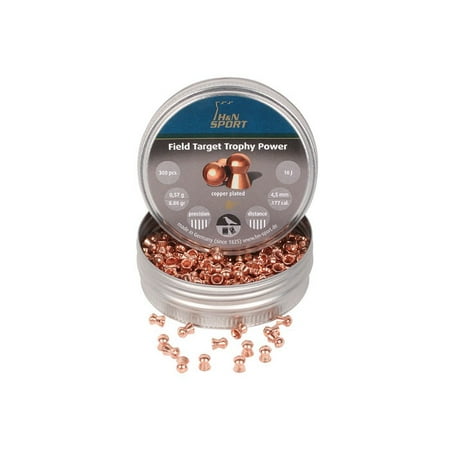H&N Field Target Trophy Power Copper-Plated, Airgun Pellets .177 Cal, 8.80 Grains, Round Nose,