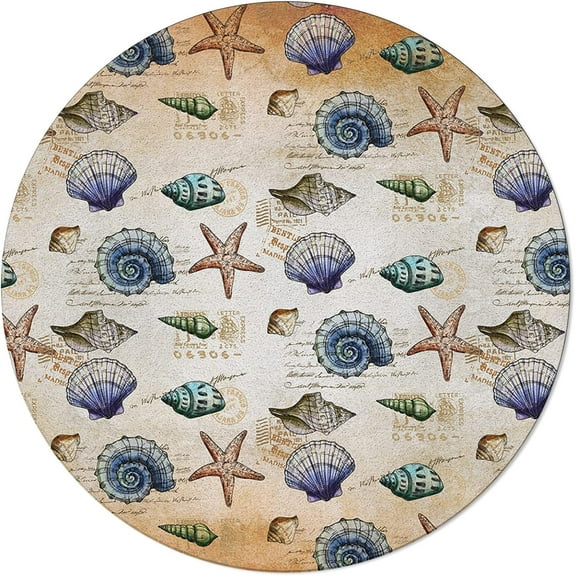 48"X 48" Summer Shell Starfish, Elastic Fitted Edged Round Tablecloth Fade Resistant Anti-Shrink Table Cloth Washable Table Cover for Indoor or Outdoor and Anywhere You Wanna use it