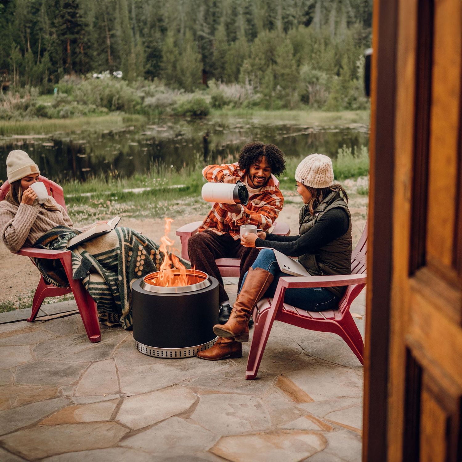 Muskoka 19.5" Black Steel/Stainless Steel Smokeless Wood Fire Pit with Lid, Poker & Protective Cover