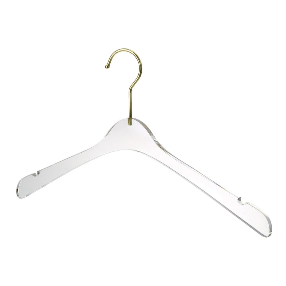 Quality Hangers 5 Pack 12.5 Inches Kids Size Acrylic Hangers – Crystal Clear Hangers for Kids Clothes 7-10 Years Old with Wide Matte Gold Metallic