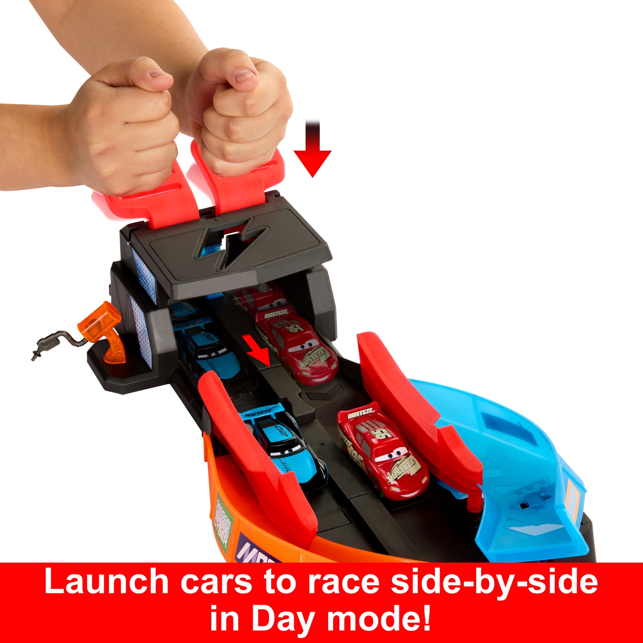 Disney Pixar Cars Glow Racers Launch & Criss-Cross Playset with 2 Glow-in-the-Dark Vehicles