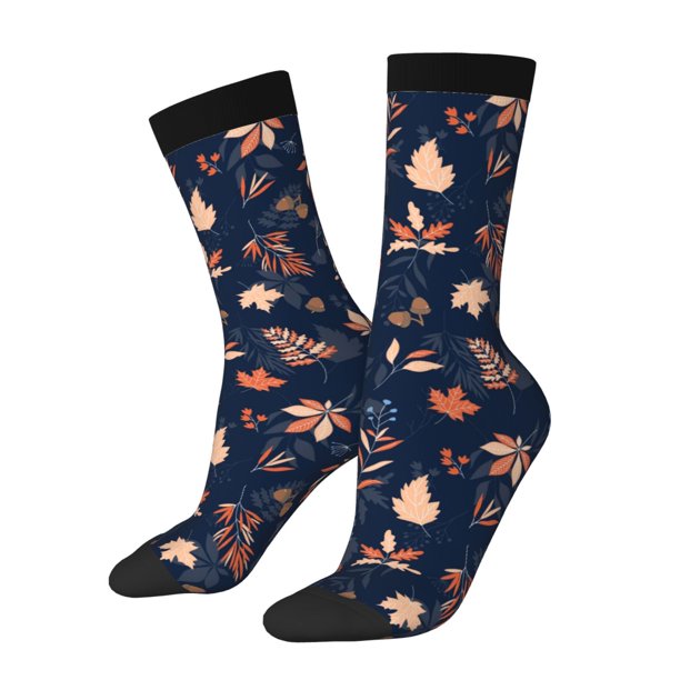Balery Autumn Leaves With Blue Calcetas Largas con Estampado para Hombre y Mujer – Suaves y Transpirables, Talla Única (US 5-11)