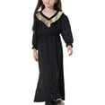 thumbnail image 5 of NiSHUIHAN Cute Dress Muslim Long Dress Medium Big Girls Long Sleeve V Neck Colorblock Dress Black 8-9 Years, 5 of 7