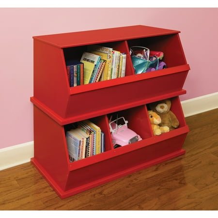 Badger Basket Children's 2-Bin Stackable Wooden Storage Cubby 5.3 Cu ft. – Red