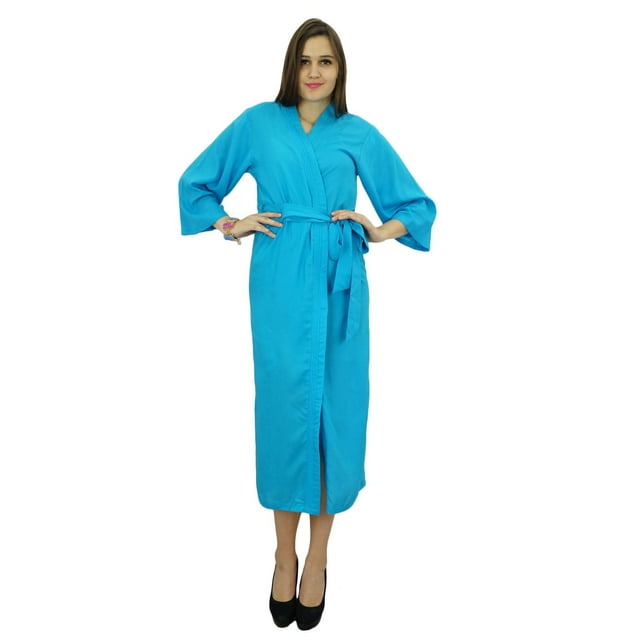 Bimba Robe Longue Unie pour Femmes Ceinture en Coton Modal Doux Peignoir Rond Uni