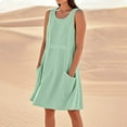 thumbnail image 4 of Vestido sin mangas estampado de lino para mujer: largo hasta la rodilla, estampado floral, bolsillos, ropa de verano para la playa., 4 of 7