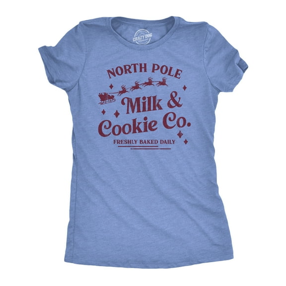 Womens North Pole Milk and Cookie Co T Shirt Funny Xmas Bakery Shop Joke Tee for Ladies Womens Graphic Tees