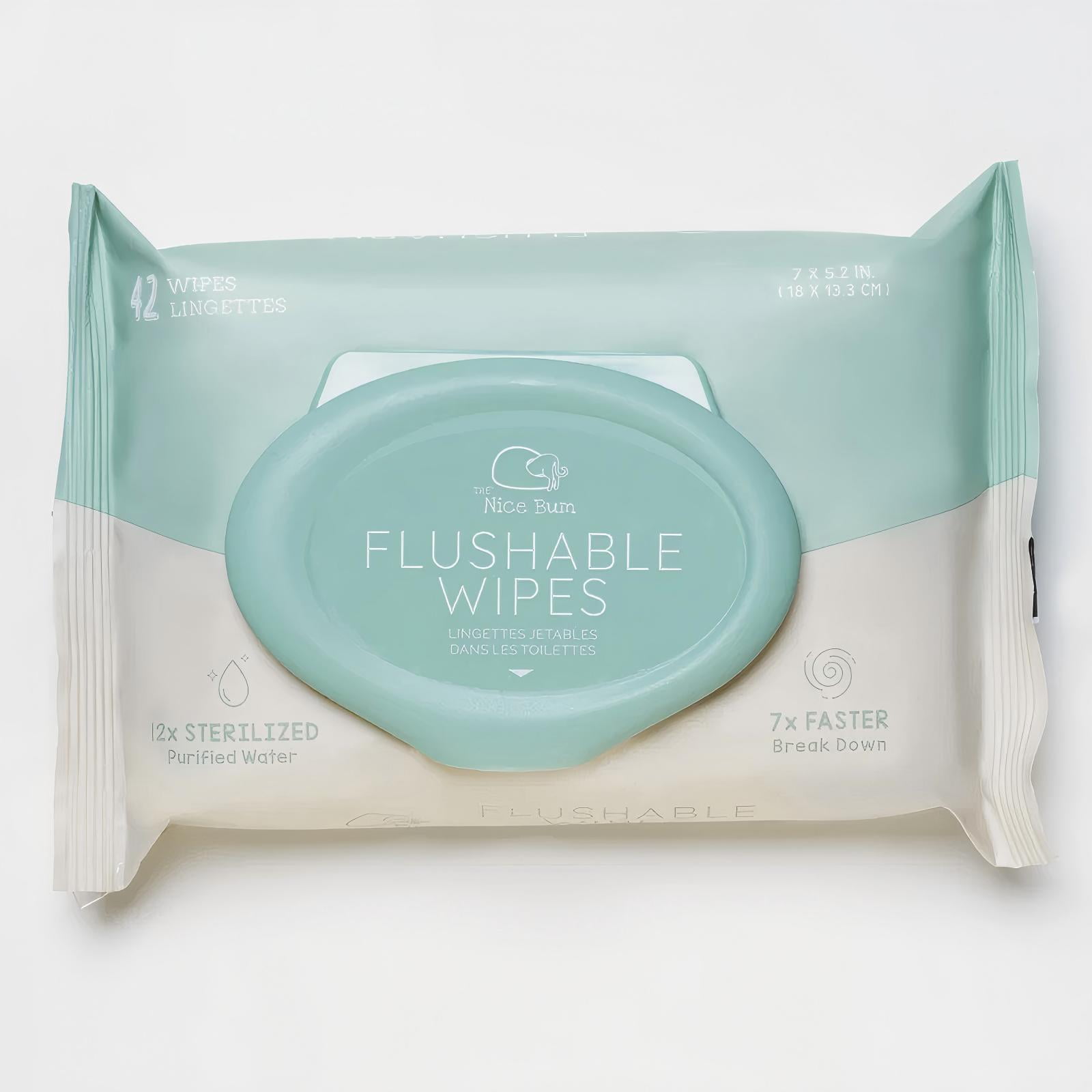 The Nice Bum Flushable Wet Wipes, Adult Wet Wipes with EDI Water, Travel Flushable Wipes, Bundle Wipes 42 ct * 12 packs
