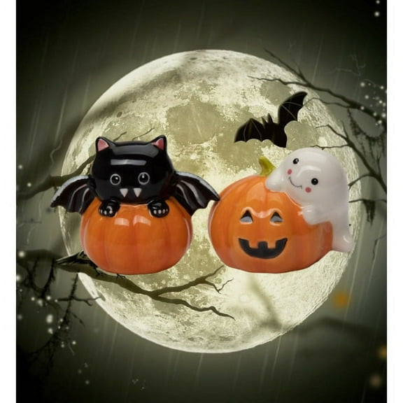 Ceramic Bat and Ghost Salt and Pepper Shakers Fall Halloween