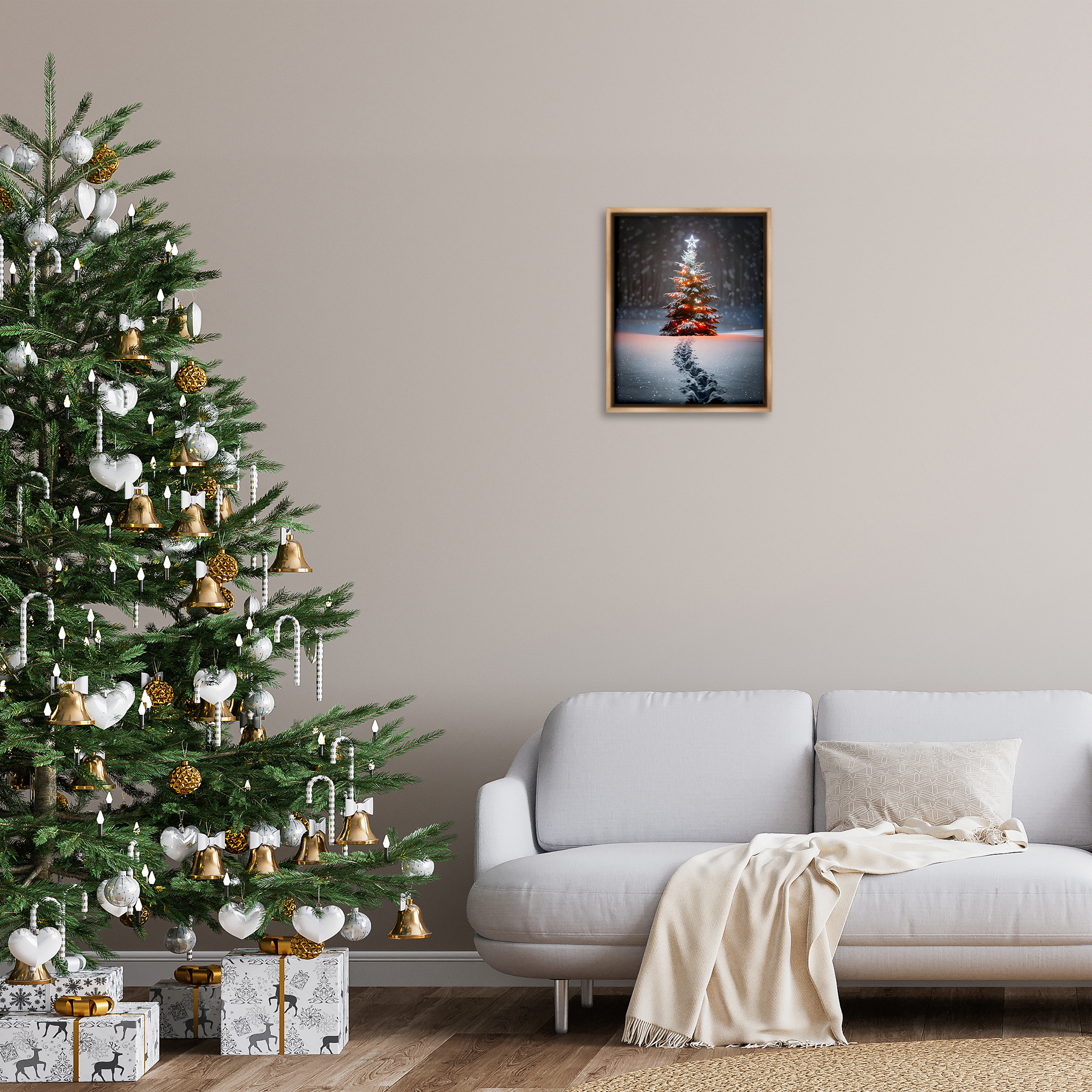 Stupell Industries Magic Moments Holiday Tree Holiday Photography Brown Floater Framed Canvas Art Prints Wall Art, 17 x 21