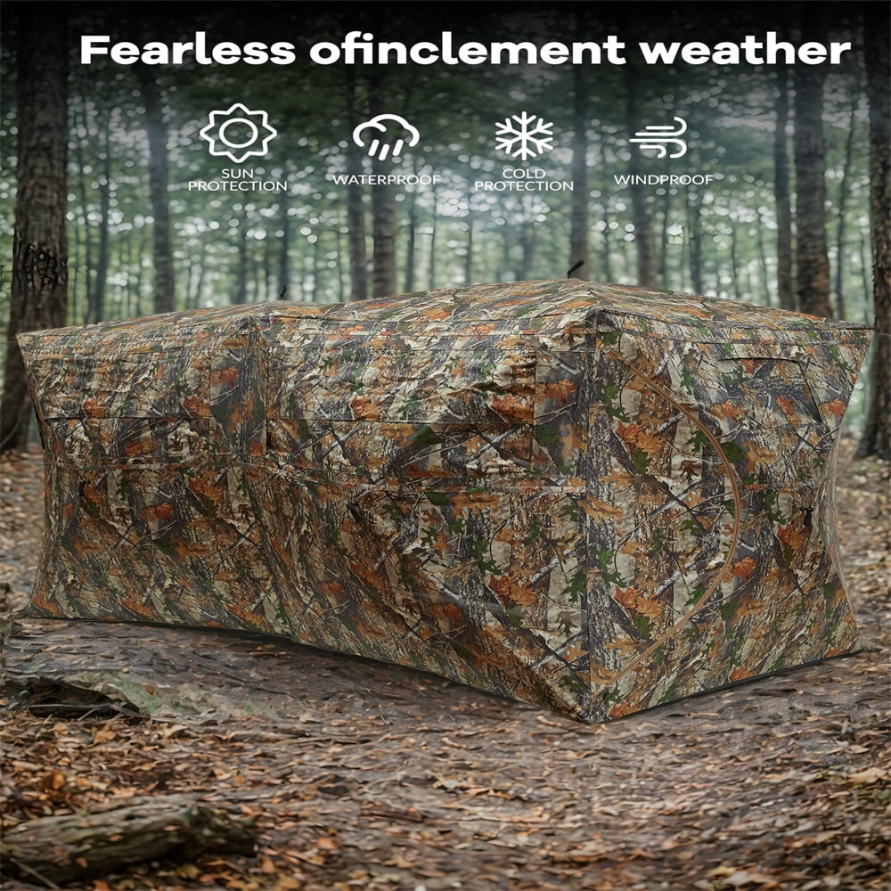 Hunting Blind - Portable Pop Up Ground Blind for 3-4 People with 270° See-Through Windows & Quiet Magnetic Door, Lightweight Design for Outdoor Hunting