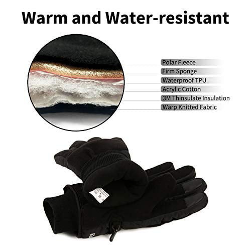 Koxly Winter Gloves Waterproof Windproof 3M Insulated Gloves 3 Fingers Dual-layer Touchscreen Gloves for Men and Women