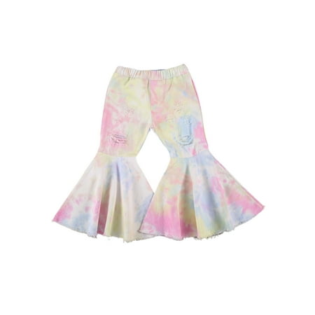 

Toddler Girls Flared Colorful Pants Stylish Tie Dye Printed Bell Bottom Pants Fall Clothes