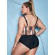 thumbnail image 4 of Tallas grandes con volante rayado roto cintura alta bikini traje de baño Rosegal Mangas largas de talla grande, 4 of 5