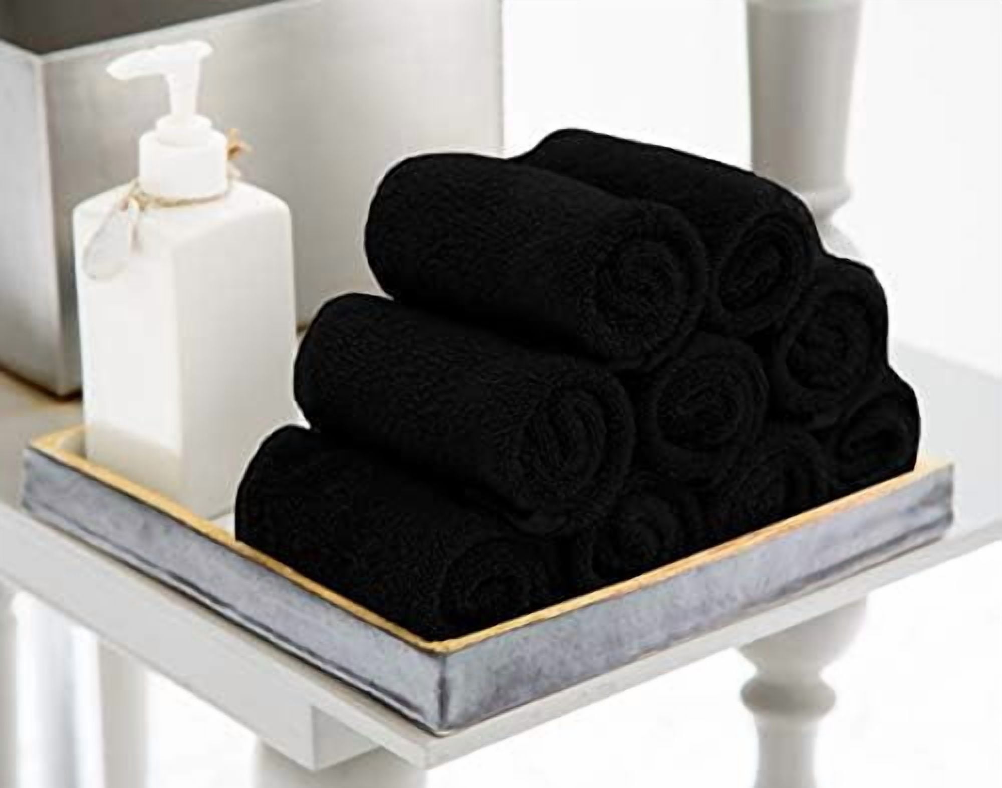 60 Pack Cotton Washcloths Set, 100% Ring Spun Cotton, Premium Flannel Face Cloths, Highly Absorbent and Soft Feel Fingertip Towels, Black
