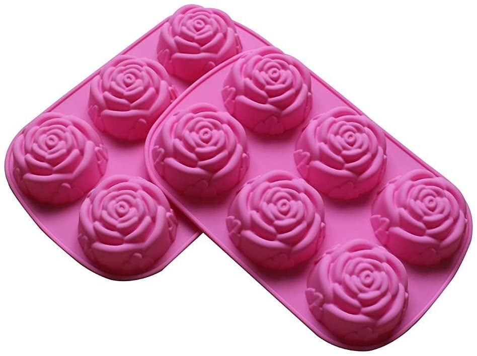 6 Rose Flower Non-Stick Silicone Muffin Pan Tray Soap Pudding Baking Mould Tools 