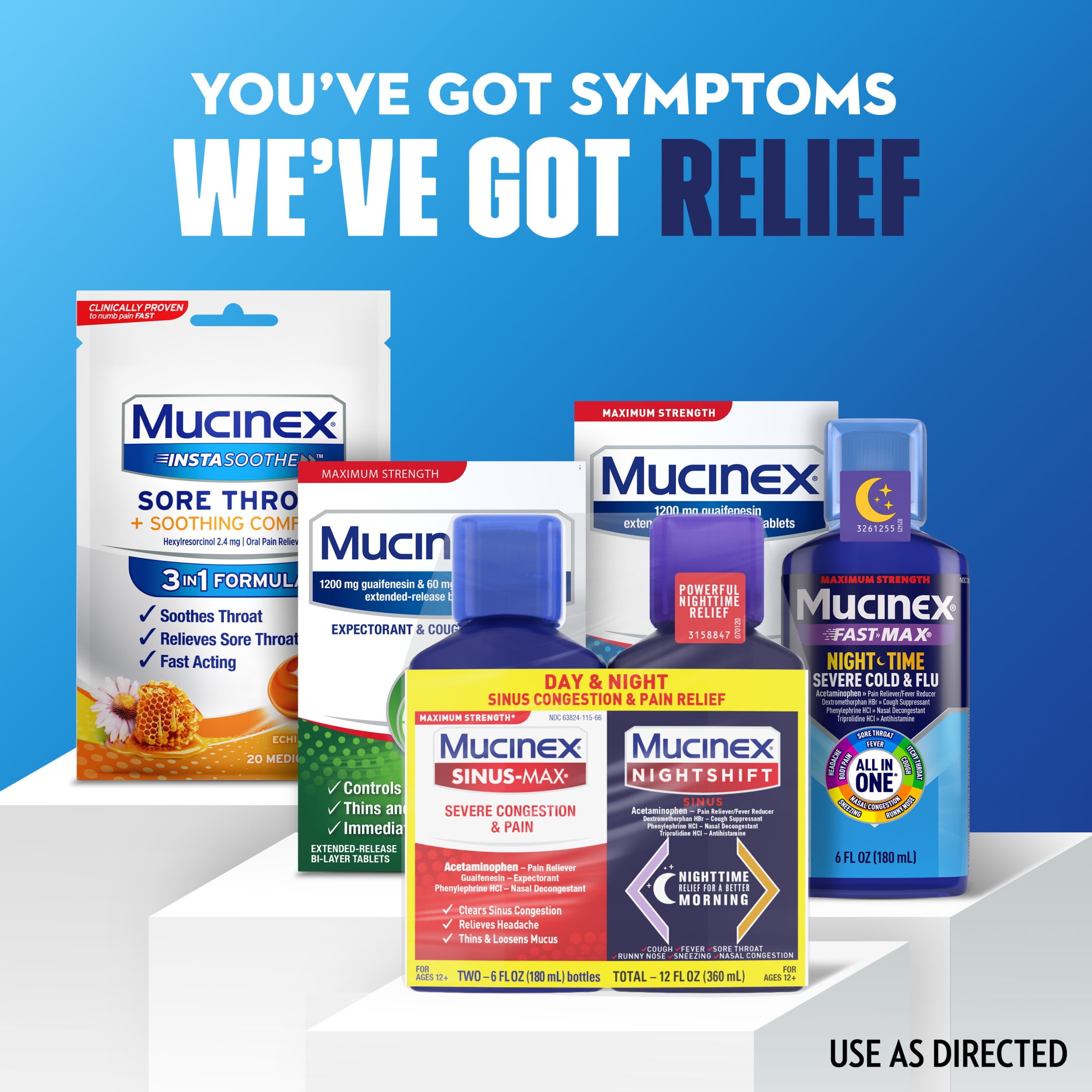 Mucinex Sinus-Max Severe Congestion & Pain & Nightshift Sinus Medicine, Headache Relief, 2x6 fl oz