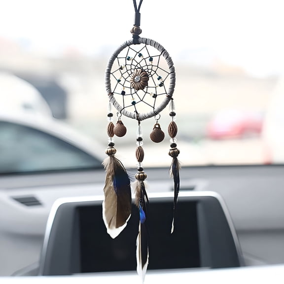 LAMIRO Small Dream Catcher for Car Accessories Interior Rear View Mirror Hanging Decorations Handmade Boho Chic Car Ornaments Bedroom Decor