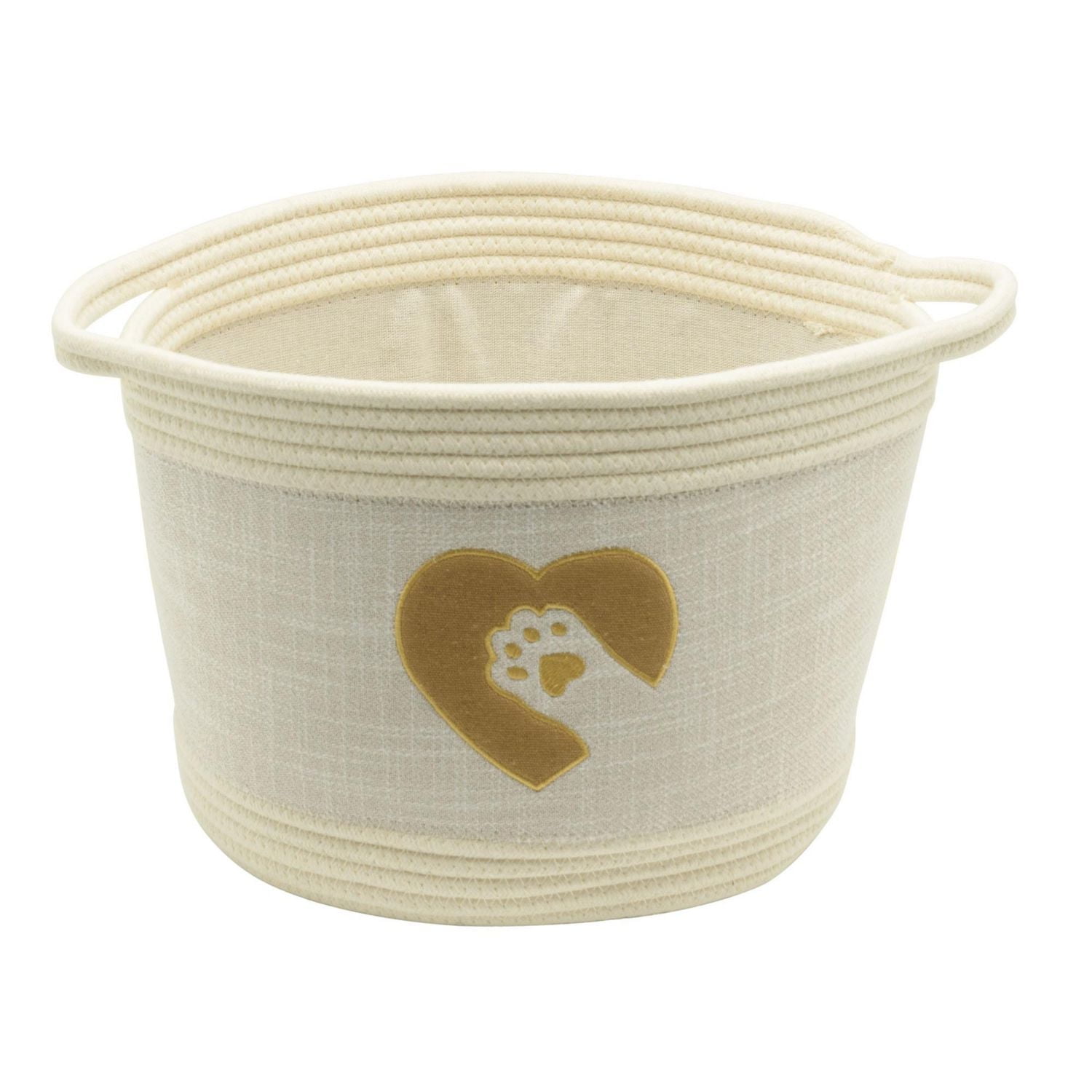Textured Linen and Cotton Rope Storage Basket, Pet Theme with Cat Paw Print Design