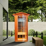 One Person Far Infrared Khaya Outdoor Sauna Room Natural Metal Wood